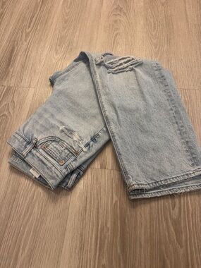 American Eagle Outfitters Light Blue Denim Jeans with Tan Stitching